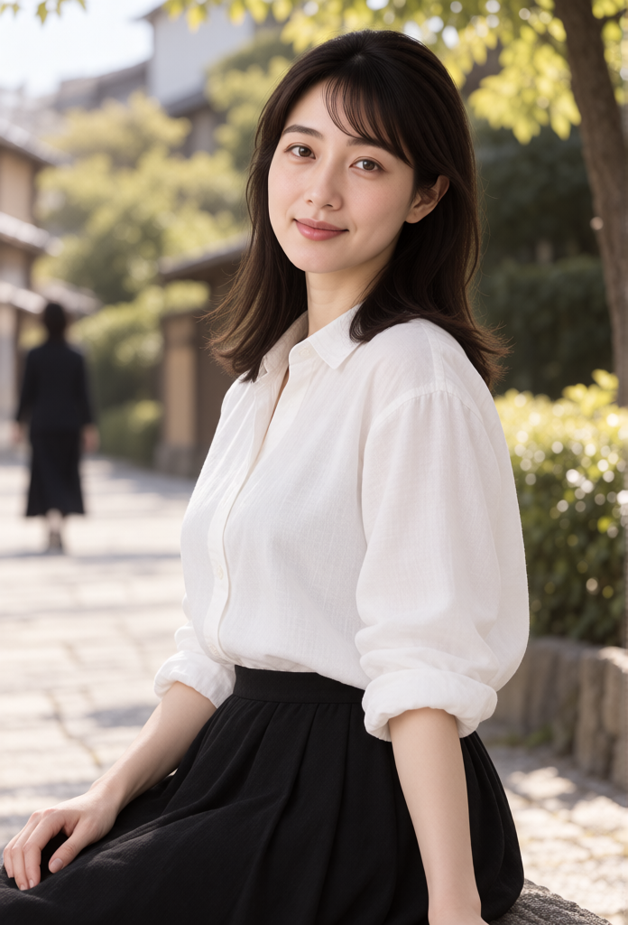 京都の石畳に座る藤村いろは