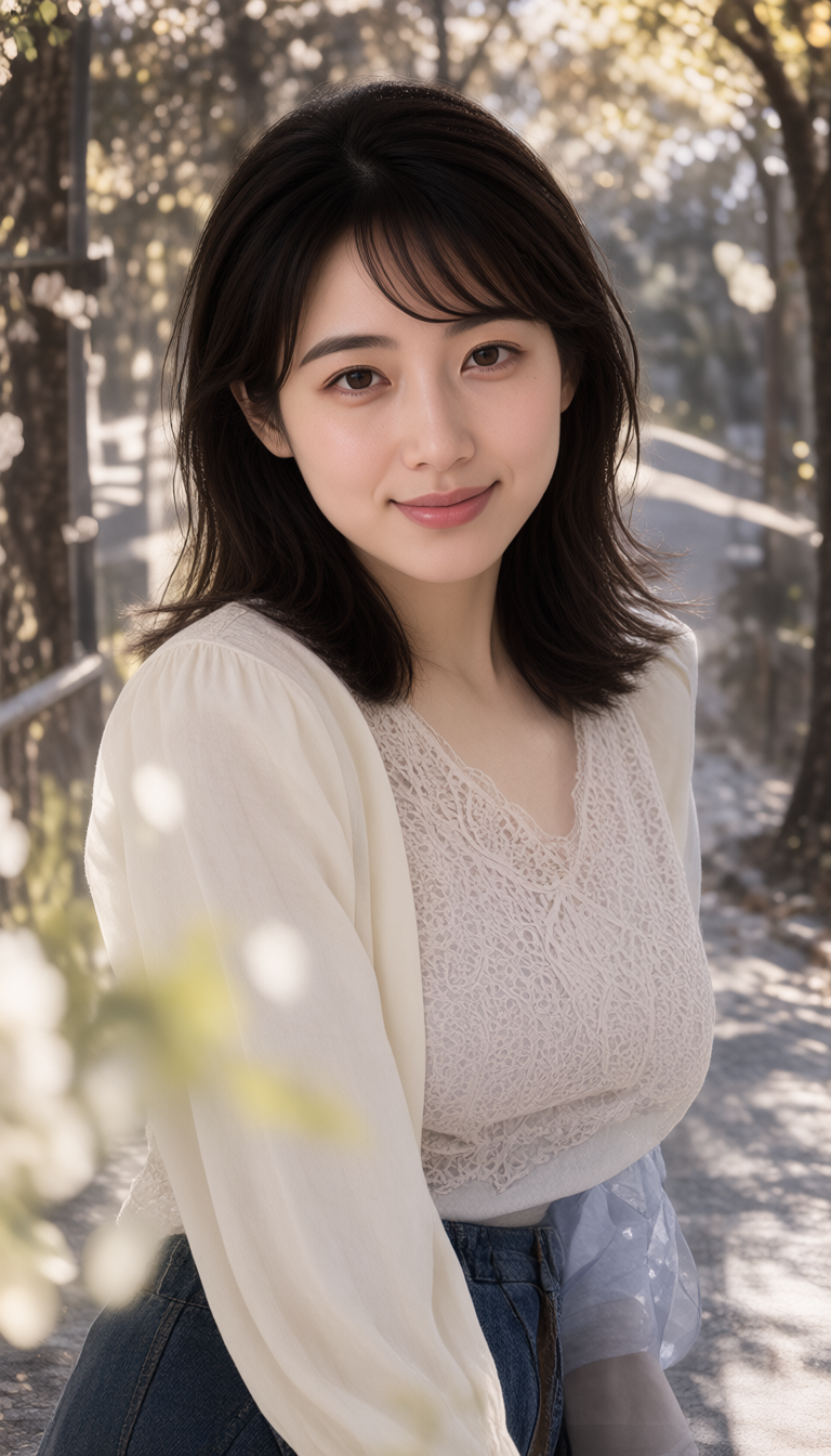 木漏れ日のなかにいる藤村いろはのポートレート